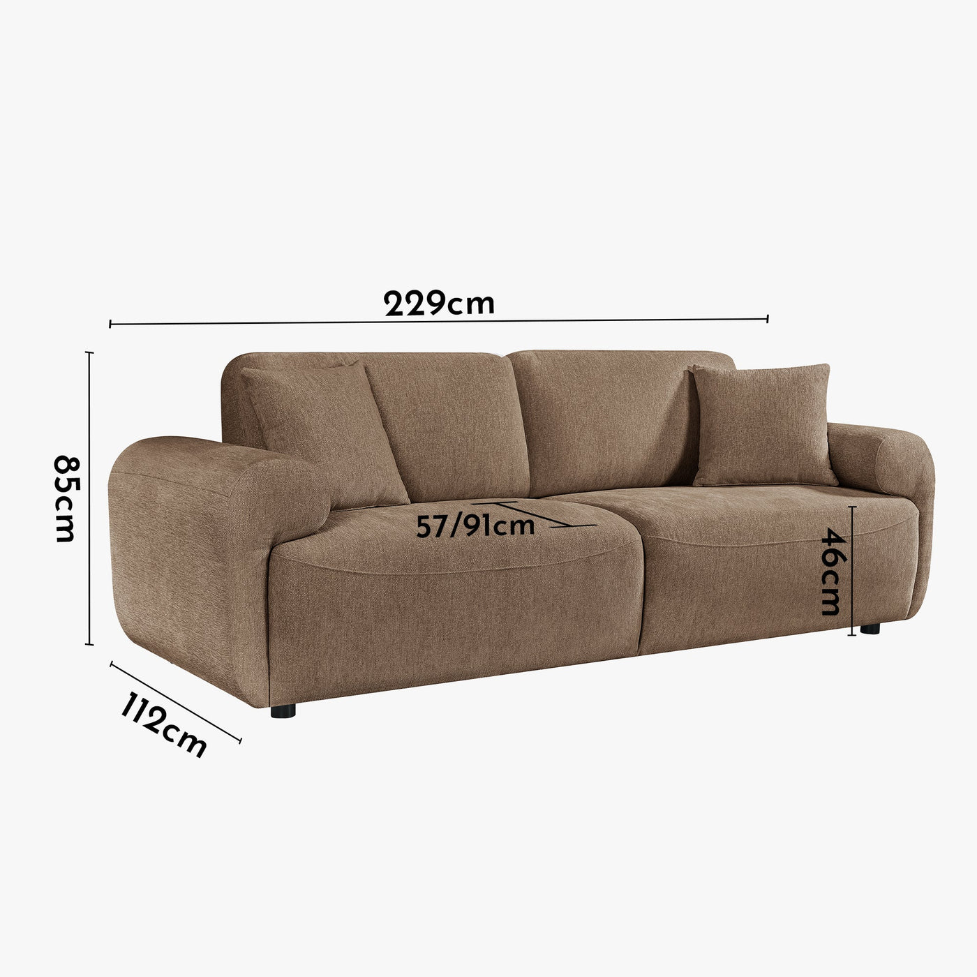 MARY Canapé 3 places avec dossier amovible en tissu taupe - Canapés fixes - Mobilier Deco