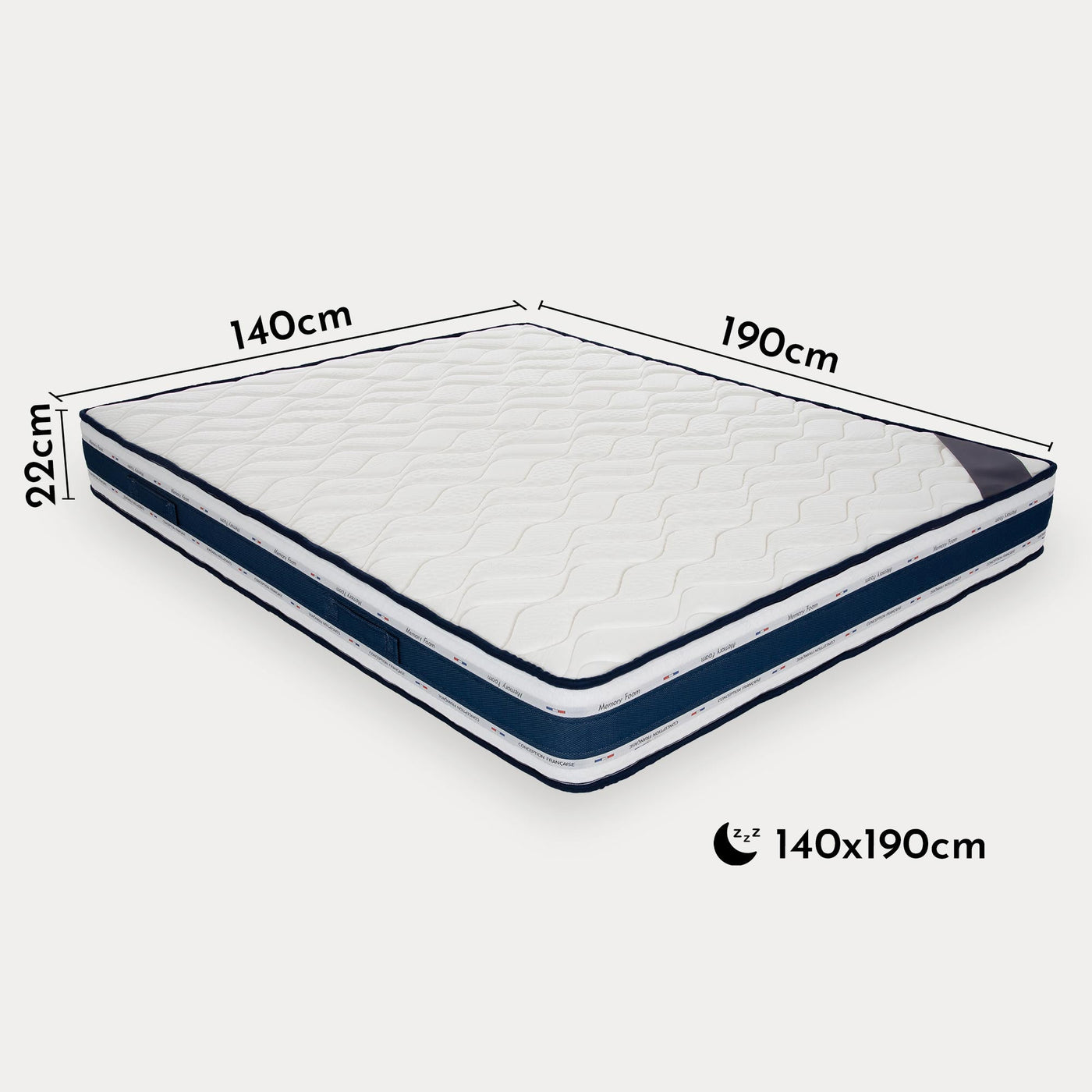 MATIAS Matelas mémoire de forme épaisseur 22 cm - 140x190 cm - Matelas - Mobilier Deco