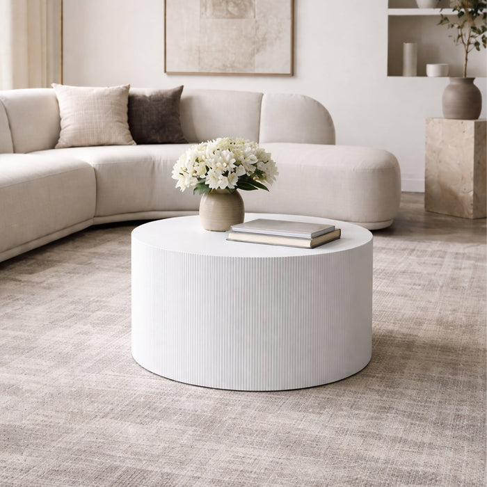 MELIA Table basse ronde en marbre d'ingénierie blanc D70 cm – Table basse Mobilier Deco