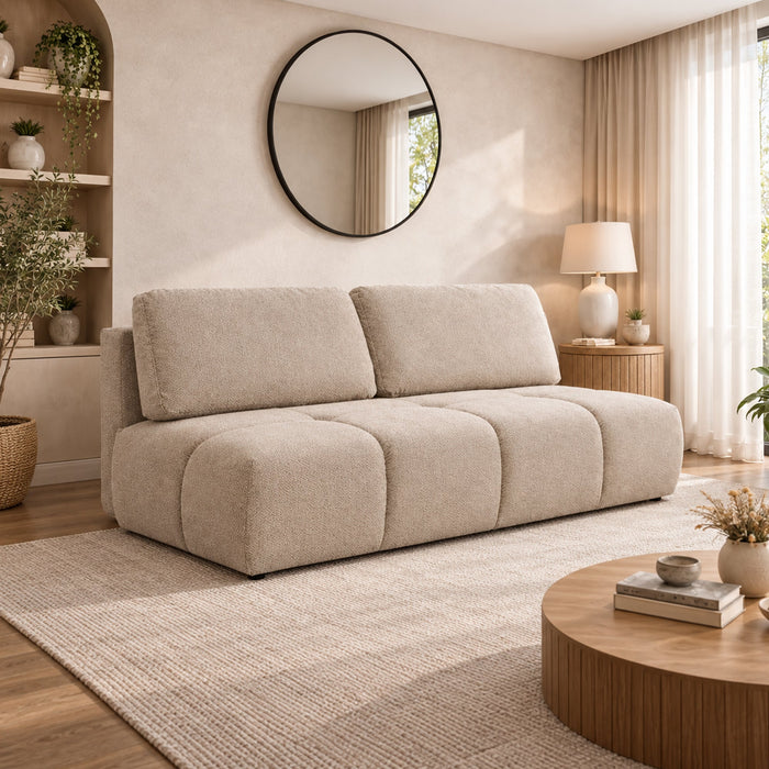 MELVA Canapé 3 places convertible avec coffre en tissu beige – Canapés convertibles Mobilier Deco