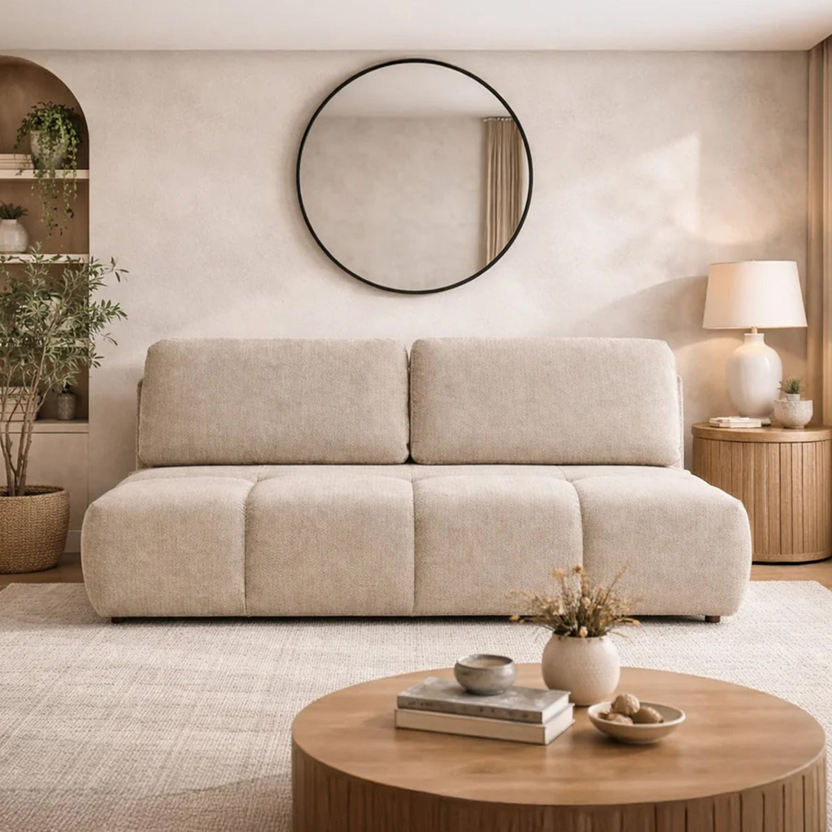 MELVA Canapé 3 places convertible avec coffre en tissu beige - Canapés convertibles - Mobilier Deco