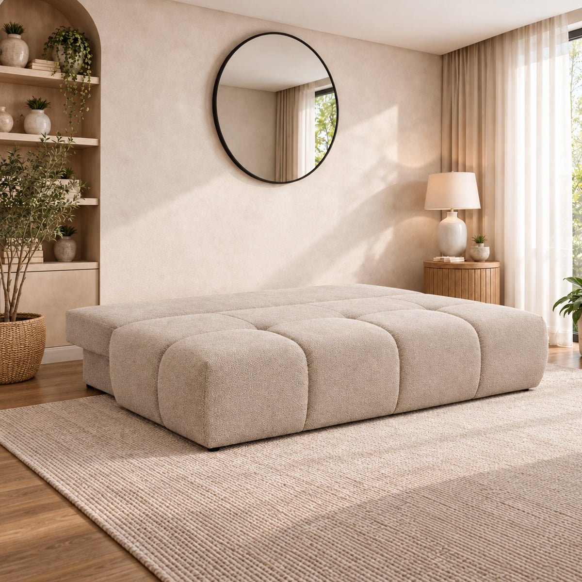 MELVA Canapé 3 places convertible avec coffre en tissu beige - Canapés convertibles - Mobilier Deco