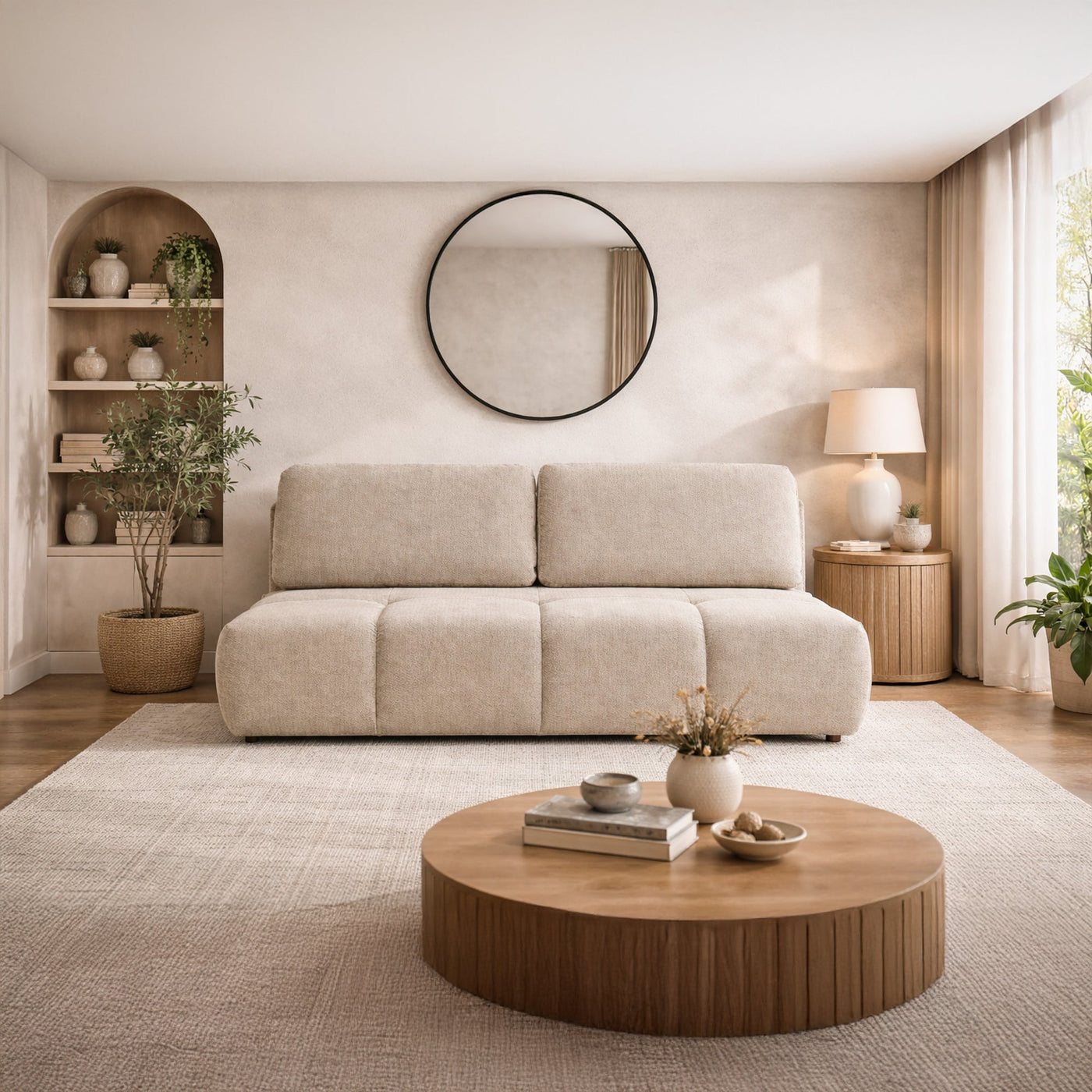 MELVA Canapé 3 places convertible avec coffre en tissu beige - Canapés convertibles - Mobilier Deco