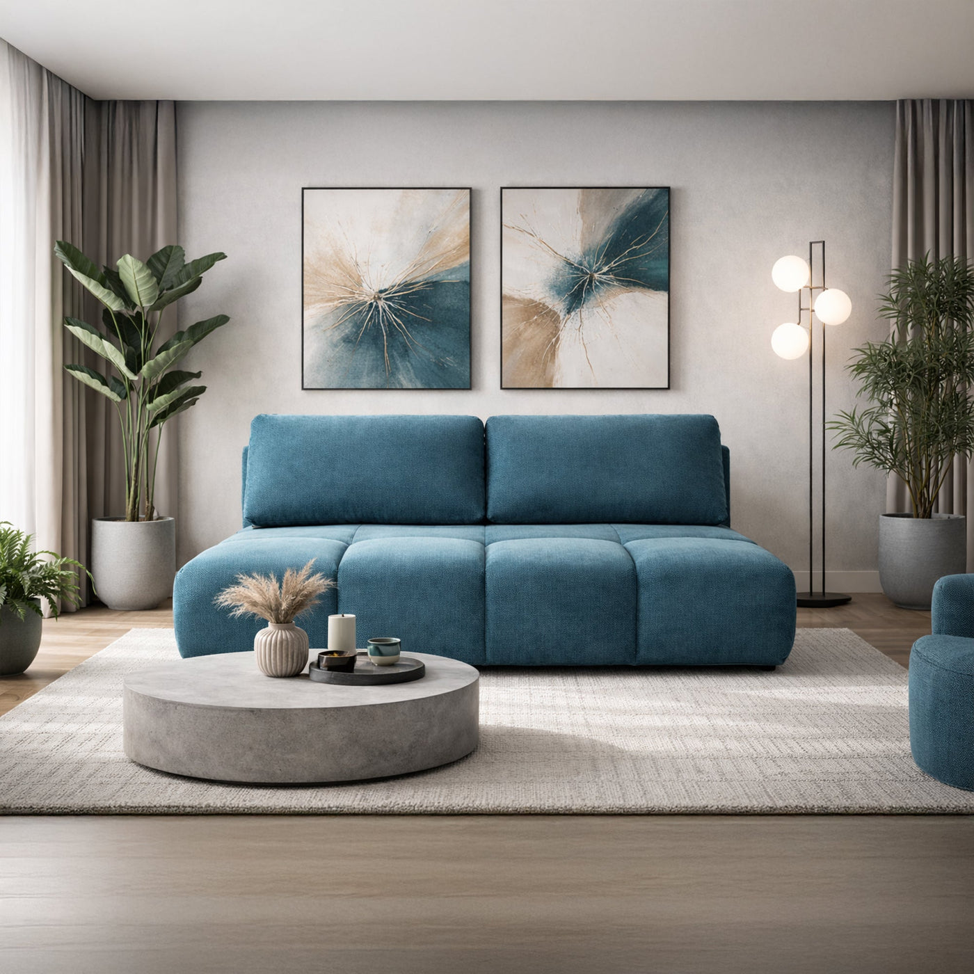 MELVA Canapé 3 places convertible avec coffre en tissu bleu - Canapés convertibles - Mobilier Deco