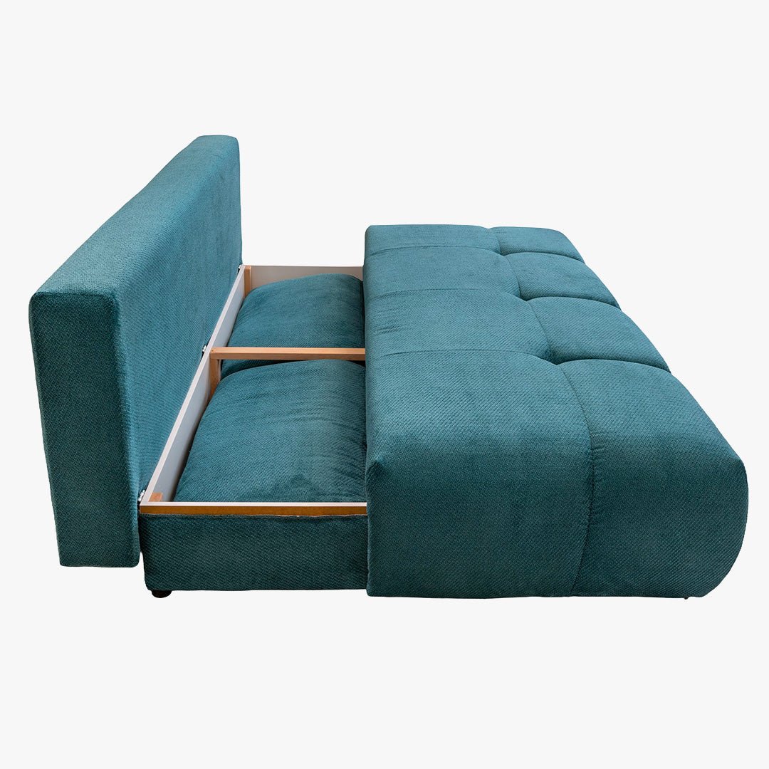 MELVA Canapé 3 places convertible avec coffre en tissu bleu - Canapés convertibles - Mobilier Deco