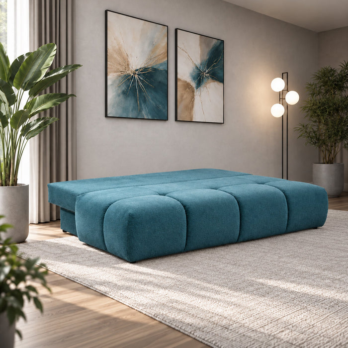 MELVA Canapé 3 places convertible avec coffre en tissu bleu – Canapés convertibles – vue 2