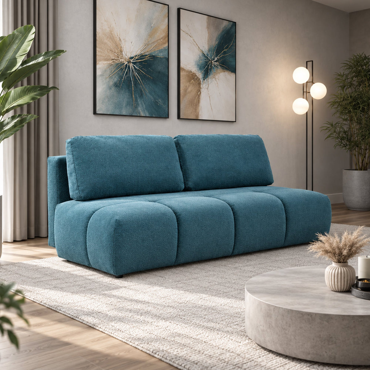 MELVA Canapé 3 places convertible avec coffre en tissu bleu - Canapés convertibles - Mobilier Deco