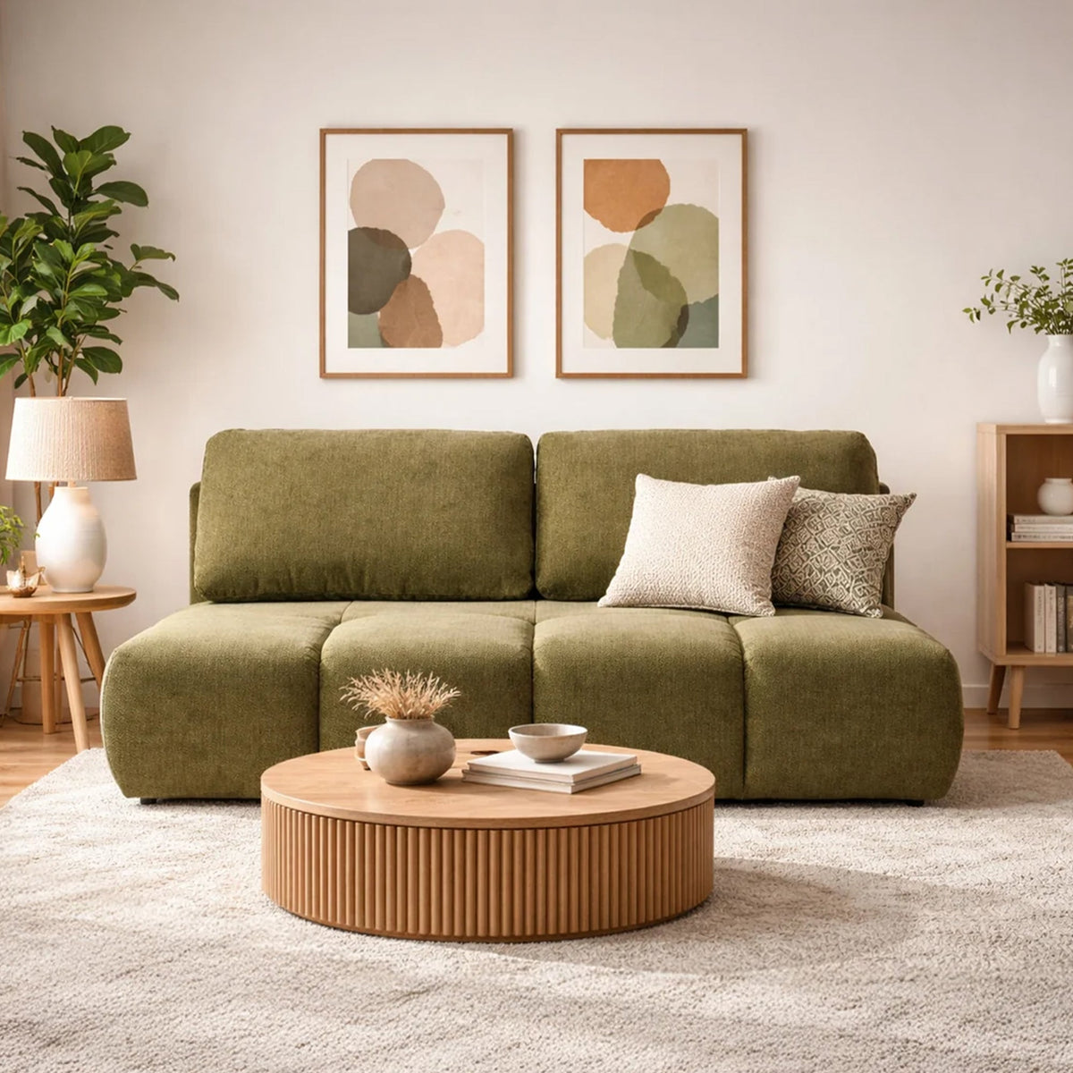 MELVA Canapé 3 places convertible avec coffre en tissu vert - Canapés convertibles - Mobilier Deco