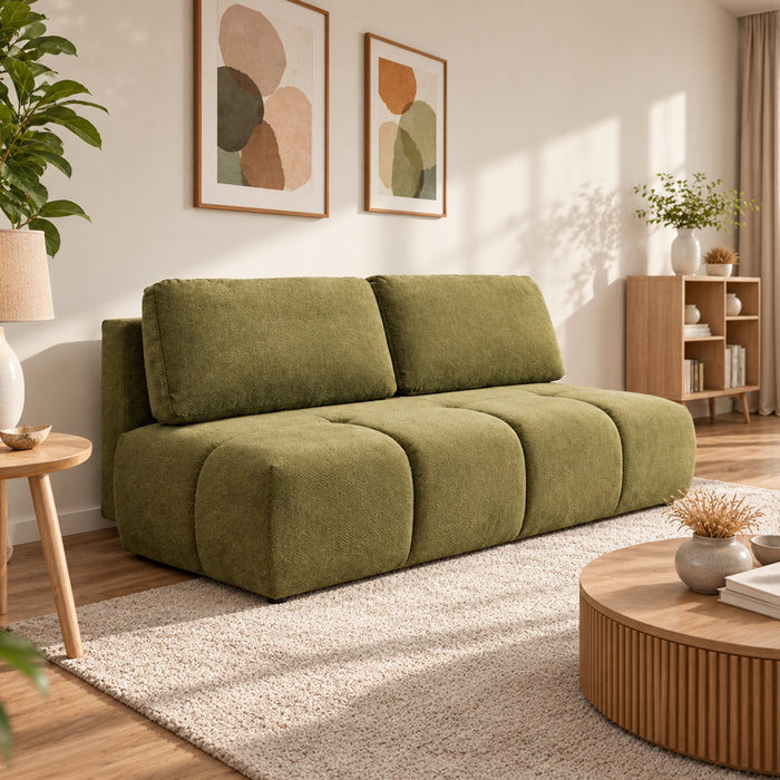 MELVA Canapé 3 places convertible avec coffre en tissu vert – Canapés convertibles Mobilier Deco