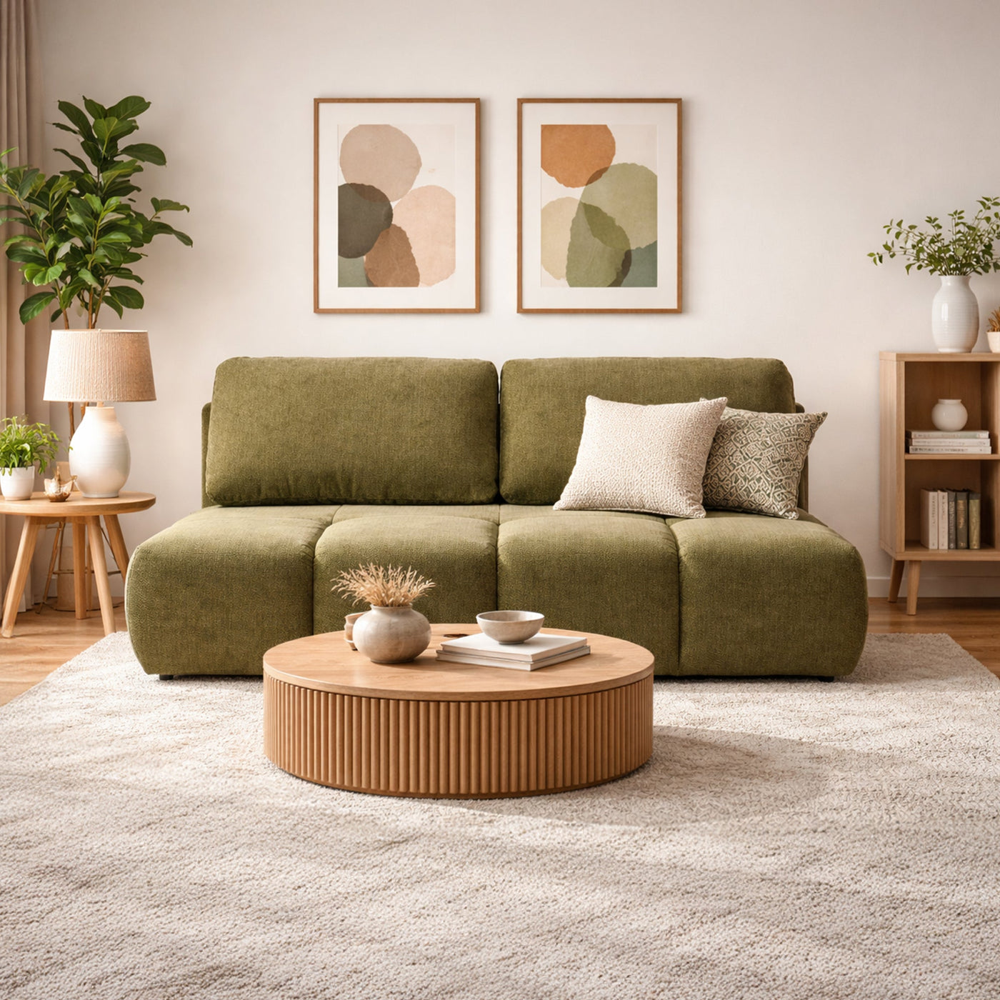 MELVA Canapé 3 places convertible avec coffre en tissu vert - Canapés convertibles - Mobilier Deco