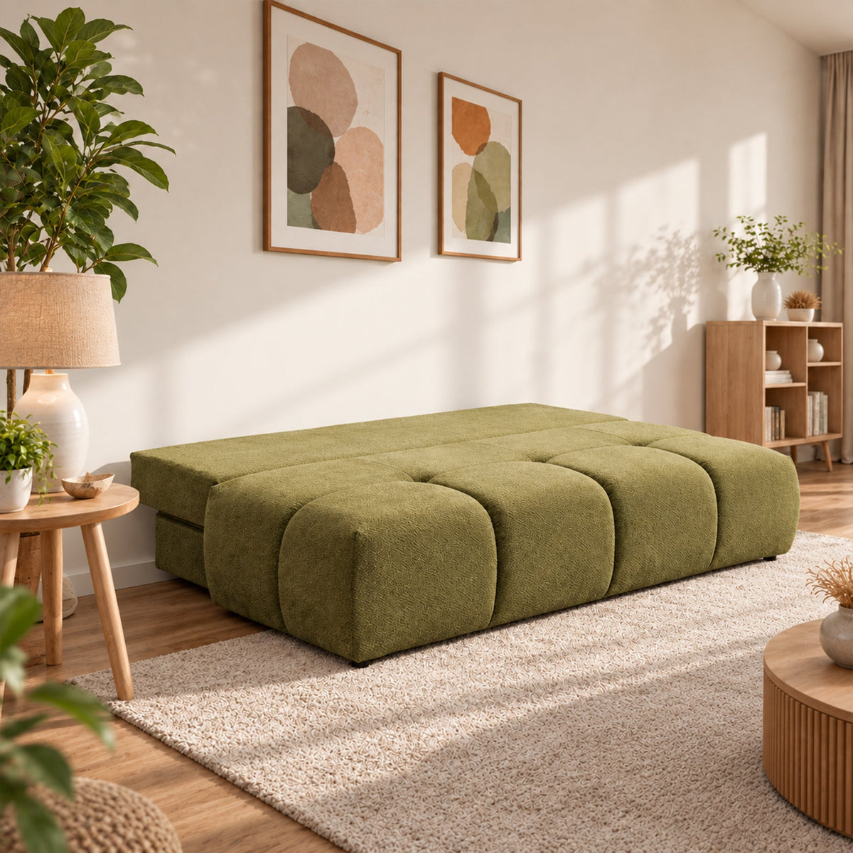 MELVA Canapé 3 places convertible avec coffre en tissu vert - Canapés convertibles - Mobilier Deco