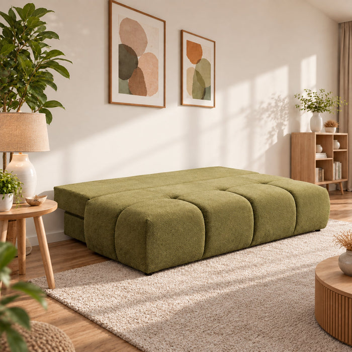 MELVA Canapé 3 places convertible avec coffre en tissu vert – Canapés convertibles – vue 2