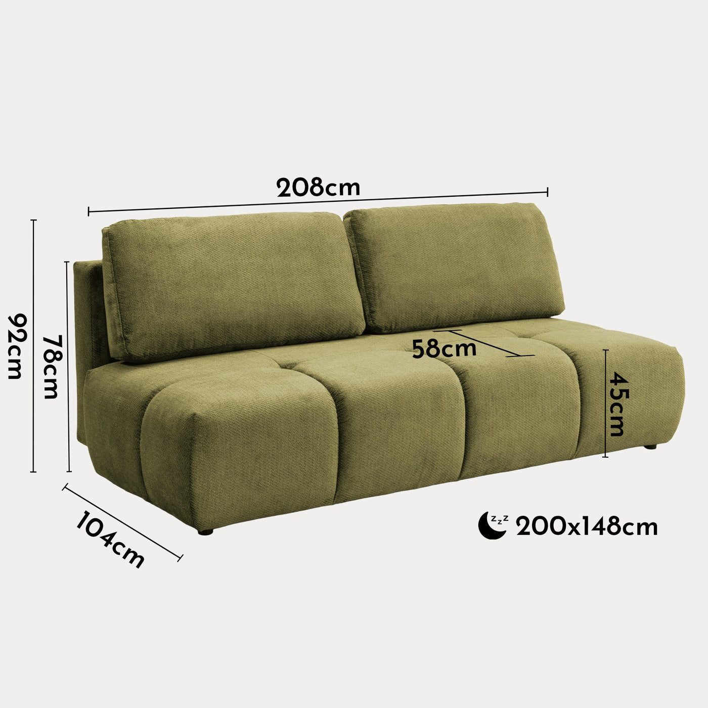 MELVA Canapé 3 places convertible avec coffre en tissu vert - Canapés convertibles - Mobilier Deco