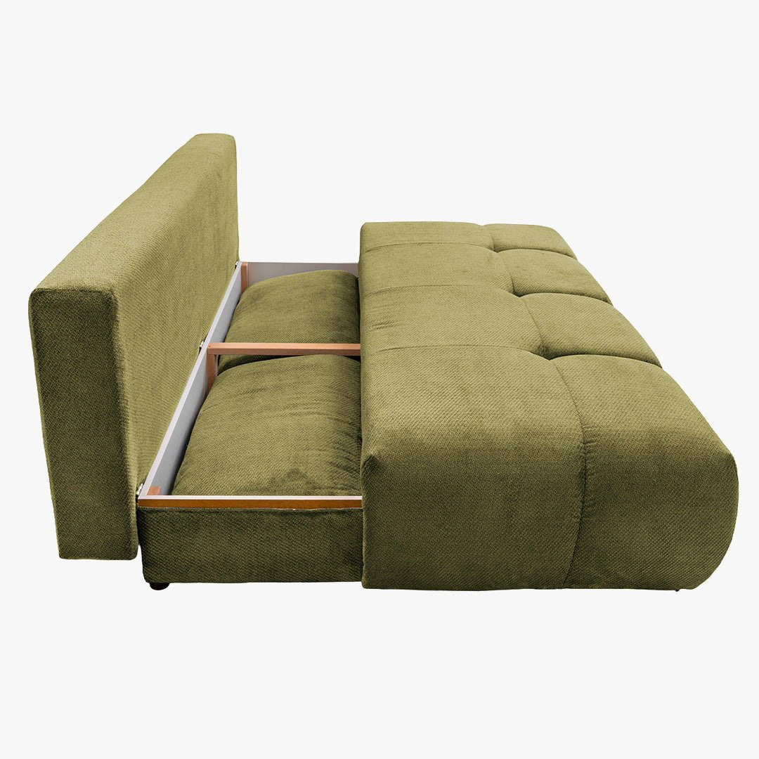 MELVA Canapé 3 places convertible avec coffre en tissu vert - Canapés convertibles - Mobilier Deco