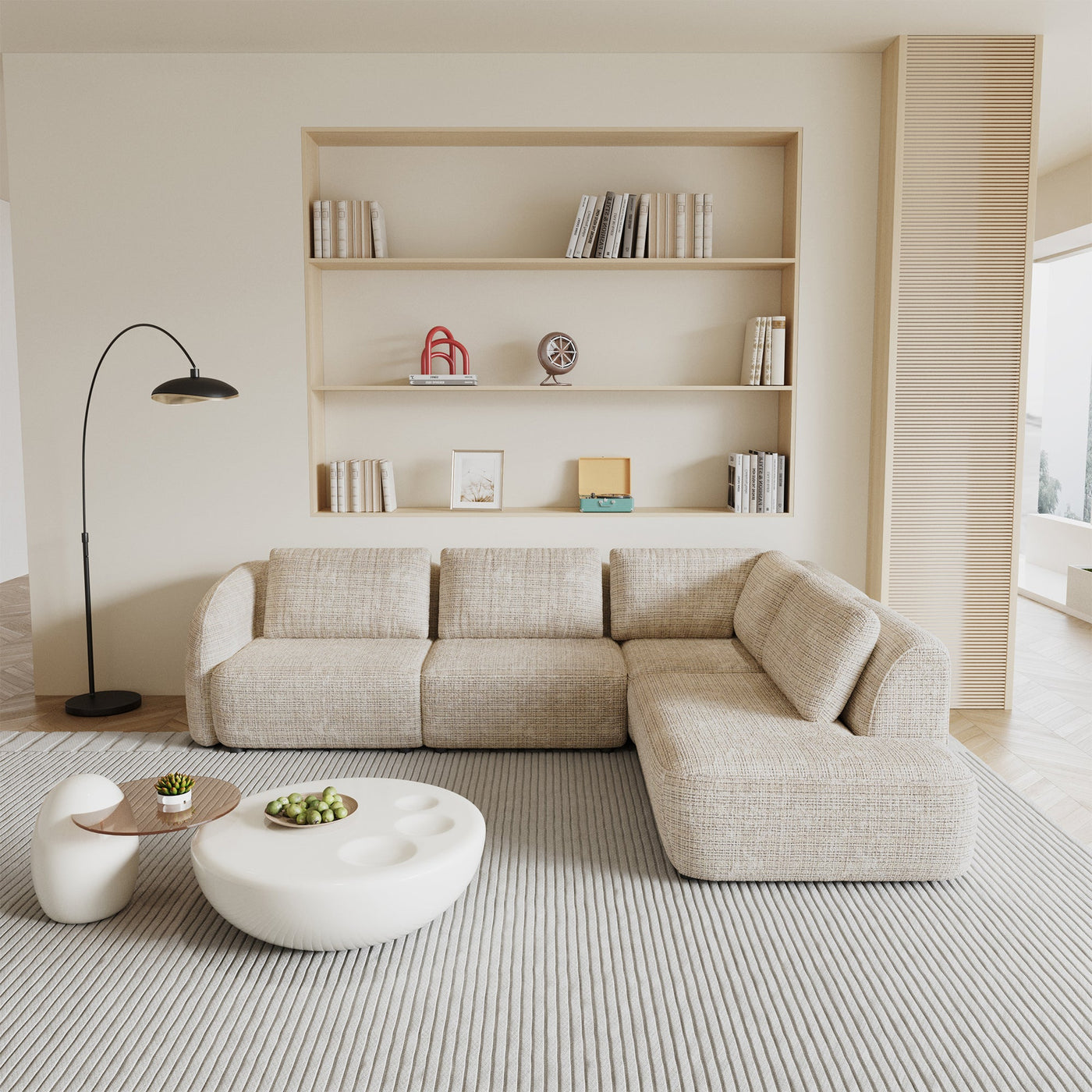 MERYA Canapé d'angle modulable en tissu beige - Angle droit - Canapés d'angle - Mobilier Deco