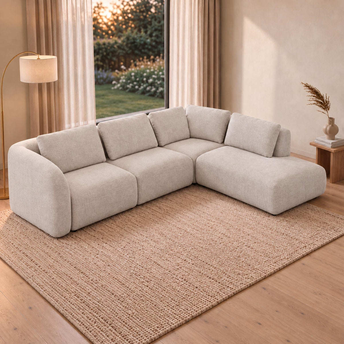 MERYA Canapé d'angle modulable en tissu beige - Angle droit - Canapés d'angle - Mobilier Deco