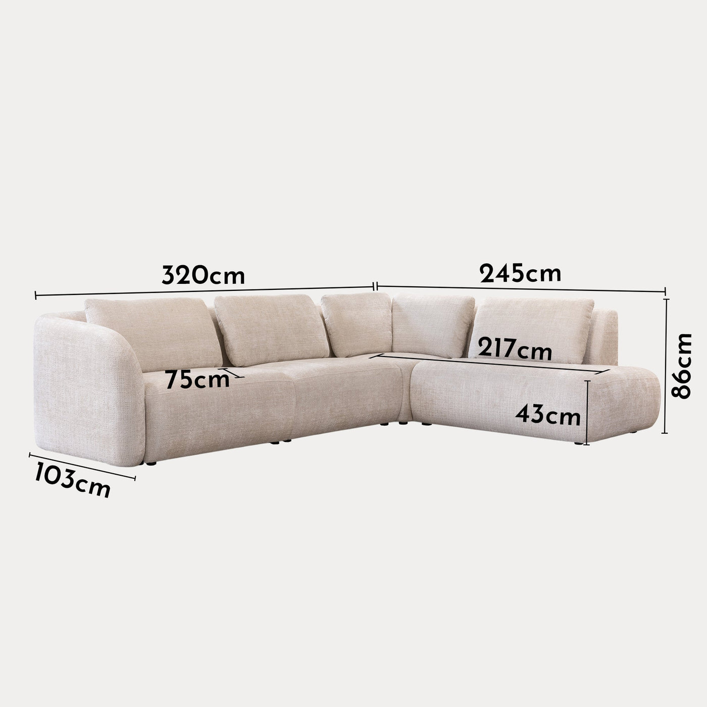 MERYA Canapé d'angle modulable en tissu beige - Angle droit - Canapés d'angle - Mobilier Deco