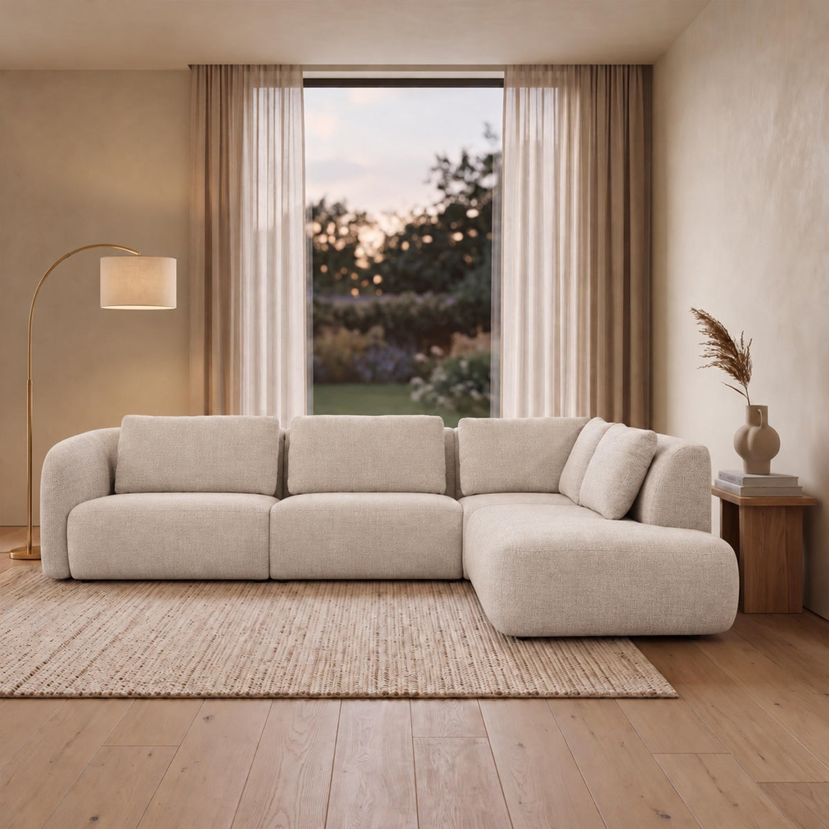 MERYA Canapé d'angle modulable en tissu beige - Angle droit - Canapés d'angle - Mobilier Deco