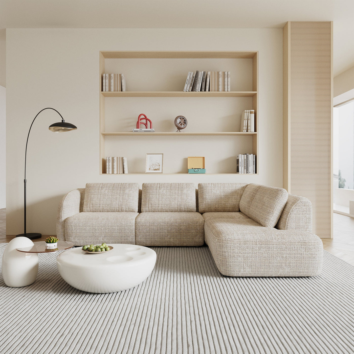 MERYA Canapé d'angle modulable en tissu beige - Angle droit - Canapés d'angle - Mobilier Deco
