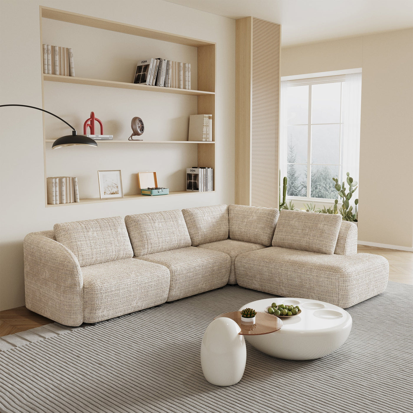 MERYA Canapé d'angle modulable en tissu beige - Angle droit - Canapés d'angle - Mobilier Deco