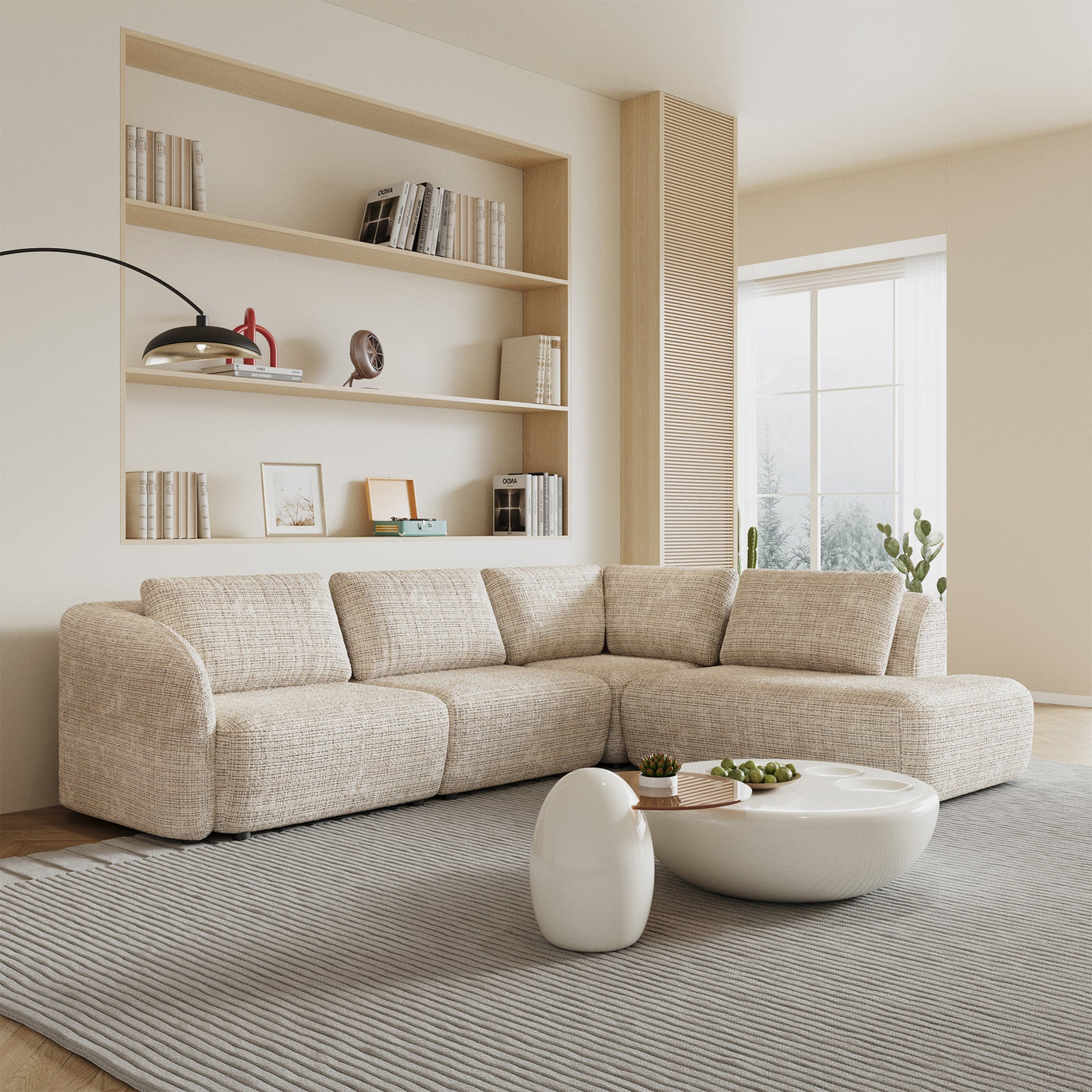 MERYA Canapé d'angle modulable en tissu beige - Angle droit - Canapés d'angle - Mobilier Deco