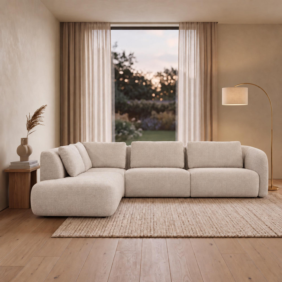 MERYA Canapé d'angle modulable en tissu beige - Angle gauche - Canapés d'angle - Mobilier Deco