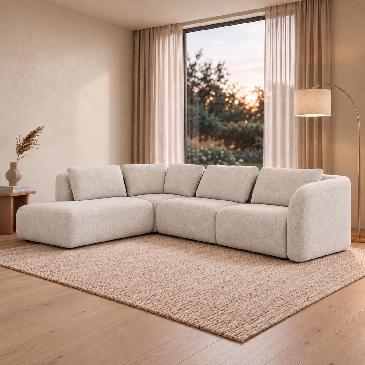 MERYA Canapé d'angle modulable en tissu beige - Angle gauche - Canapés d'angle - Mobilier Deco