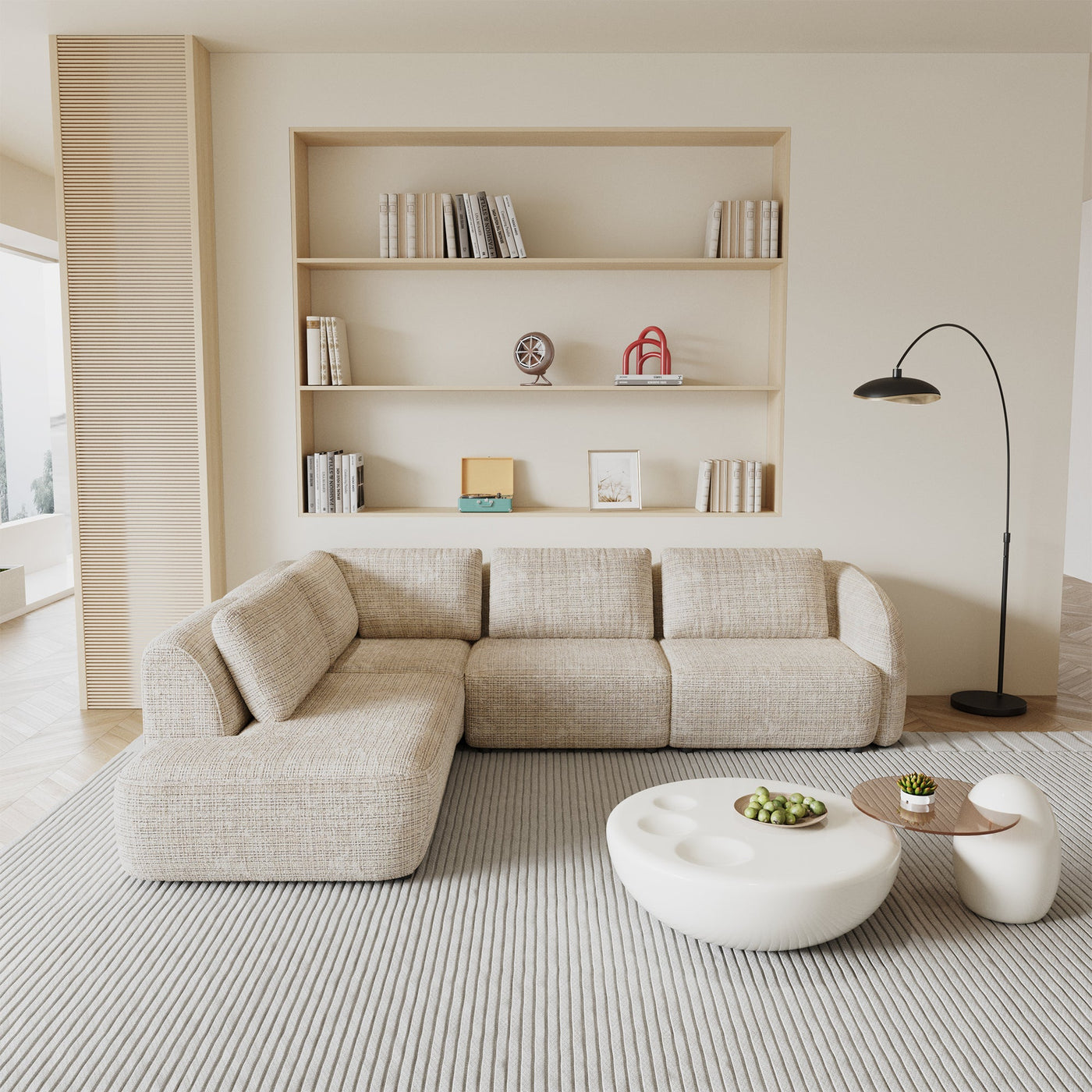 MERYA Canapé d'angle modulable en tissu beige - Angle gauche - Canapés d'angle - Mobilier Deco