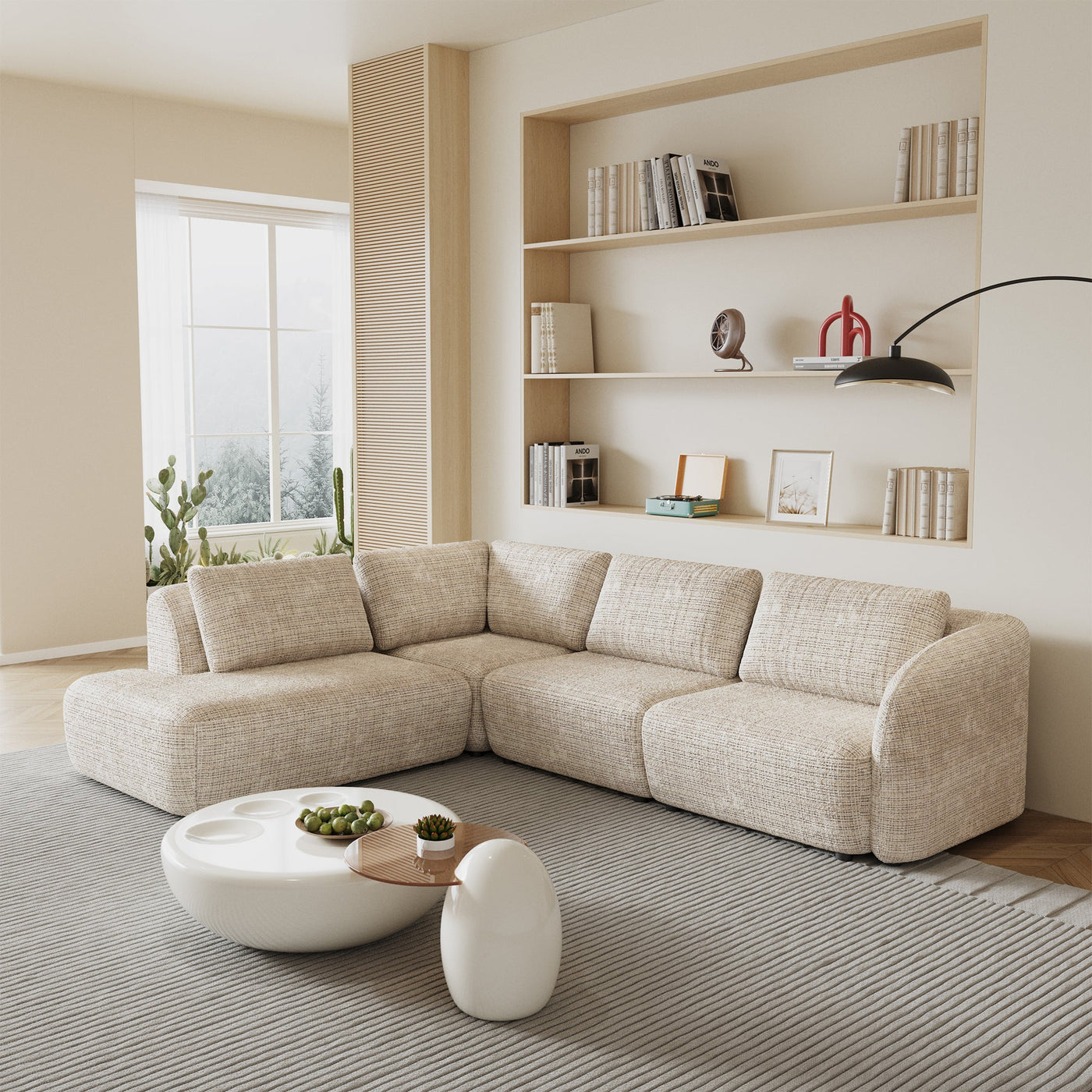 MERYA Canapé d'angle modulable en tissu beige - Angle gauche - Canapés d'angle - Mobilier Deco