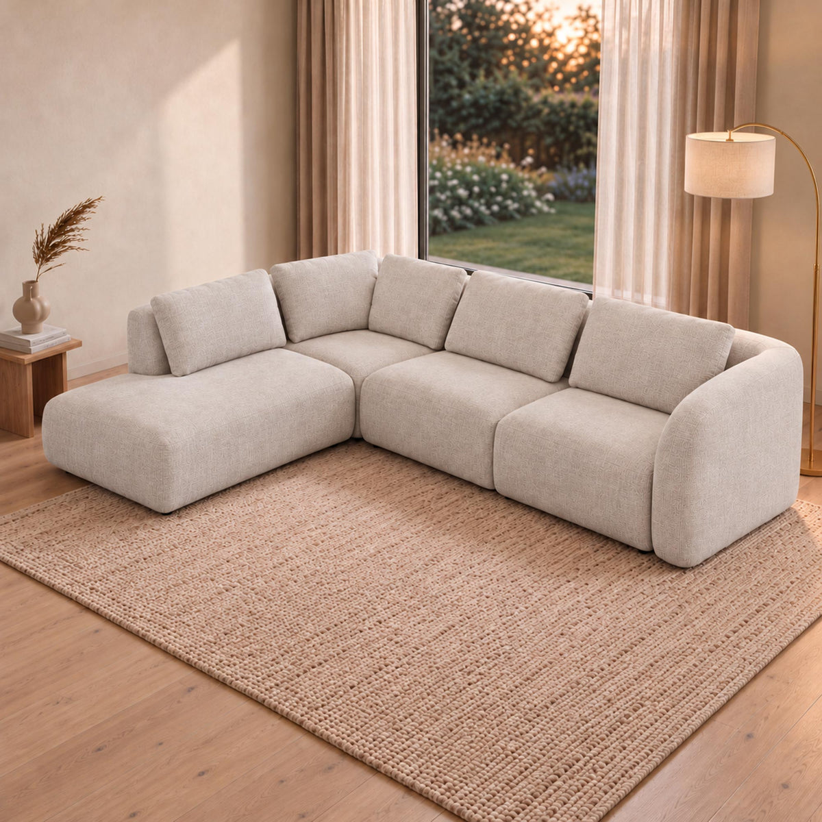 MERYA Canapé d'angle modulable en tissu beige - Angle gauche - Canapés d'angle - Mobilier Deco