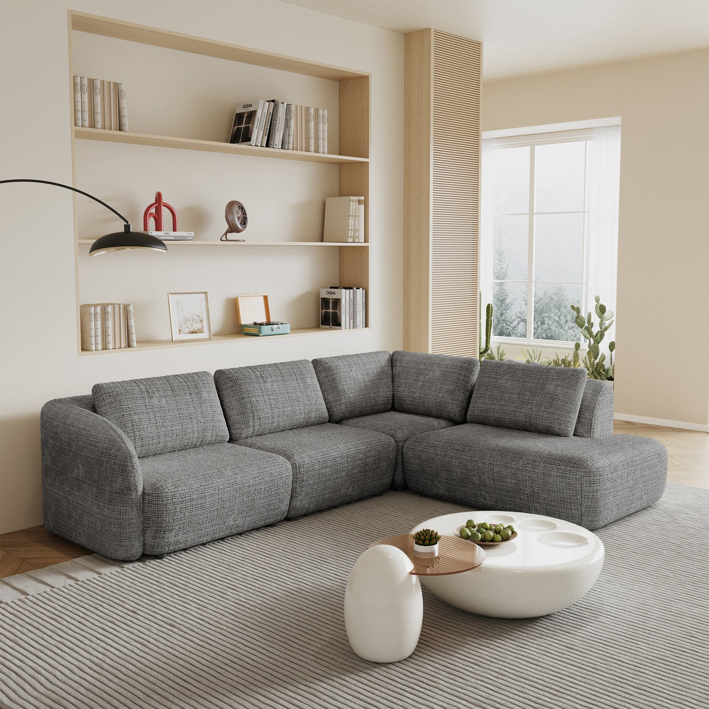 MERYA Canapé d'angle modulable en tissu gris - Angle droit - Canapés d'angle - Mobilier Deco