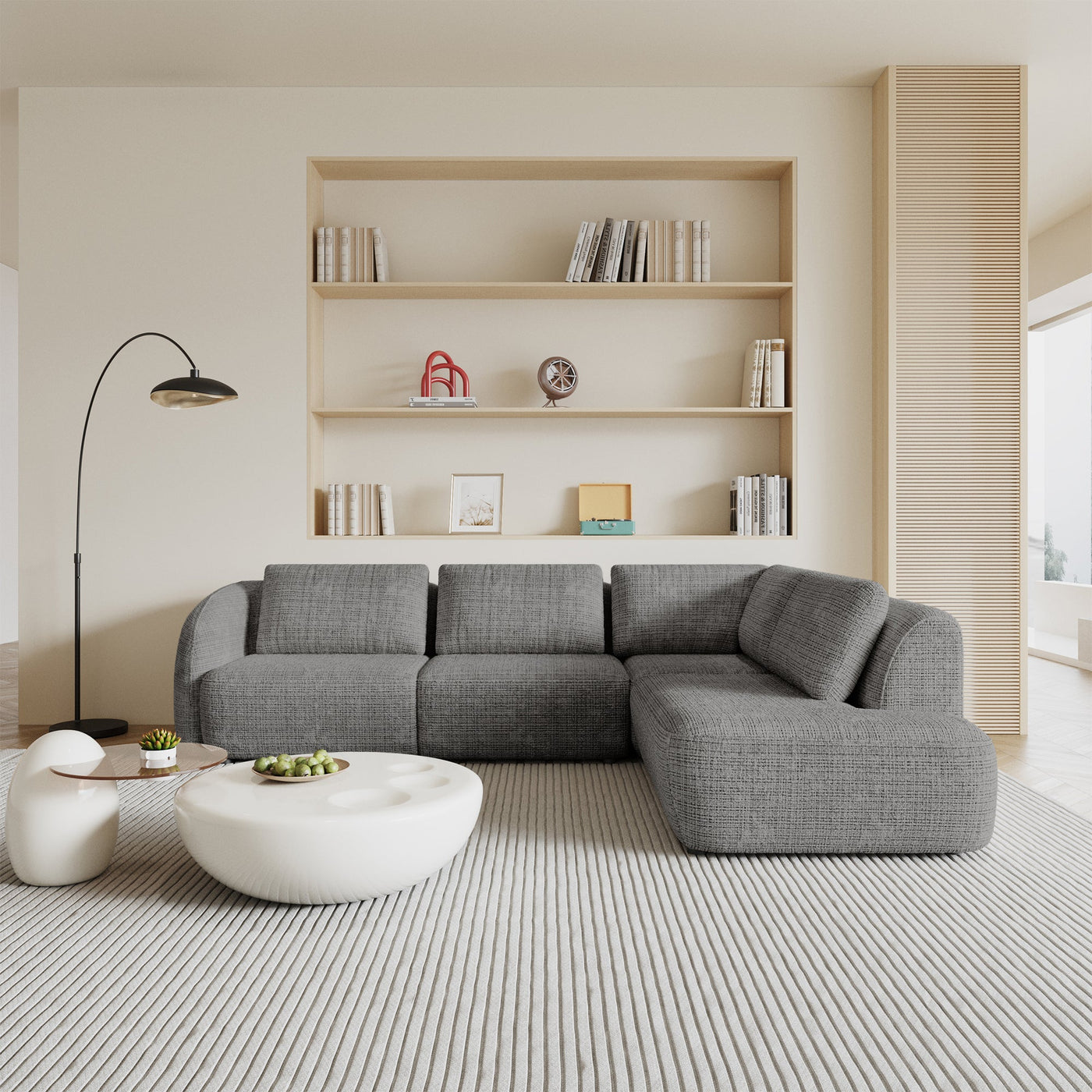 MERYA Canapé d'angle modulable en tissu gris - Angle droit - Canapés d'angle - Mobilier Deco