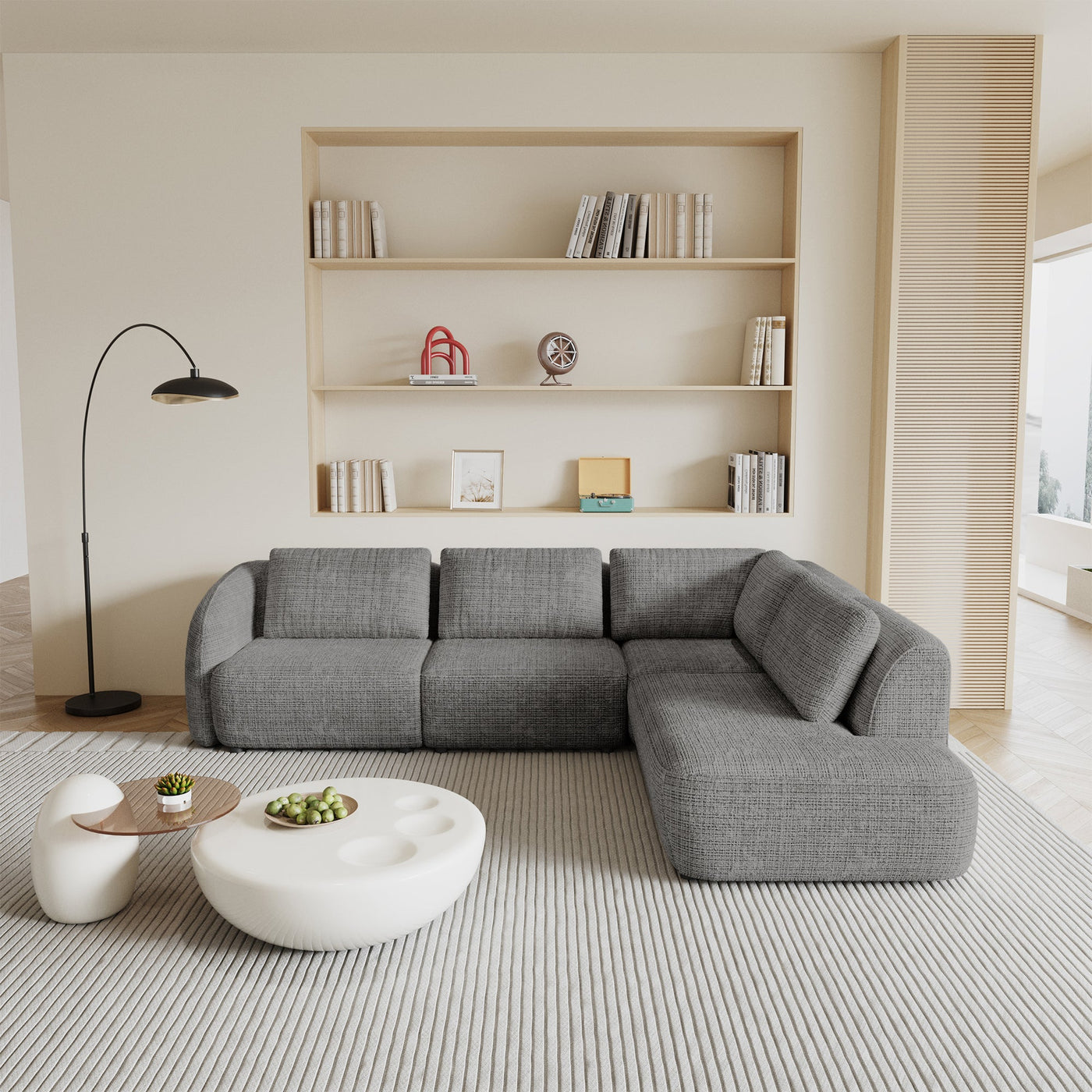 MERYA Canapé d'angle modulable en tissu gris - Angle droit - Canapés d'angle - Mobilier Deco
