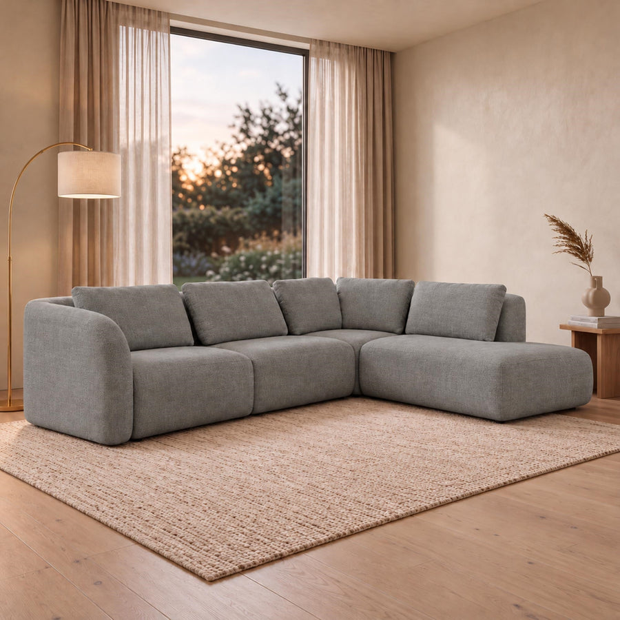 MERYA Canapé d'angle modulable en tissu gris - Angle droit — aperçu vidéo