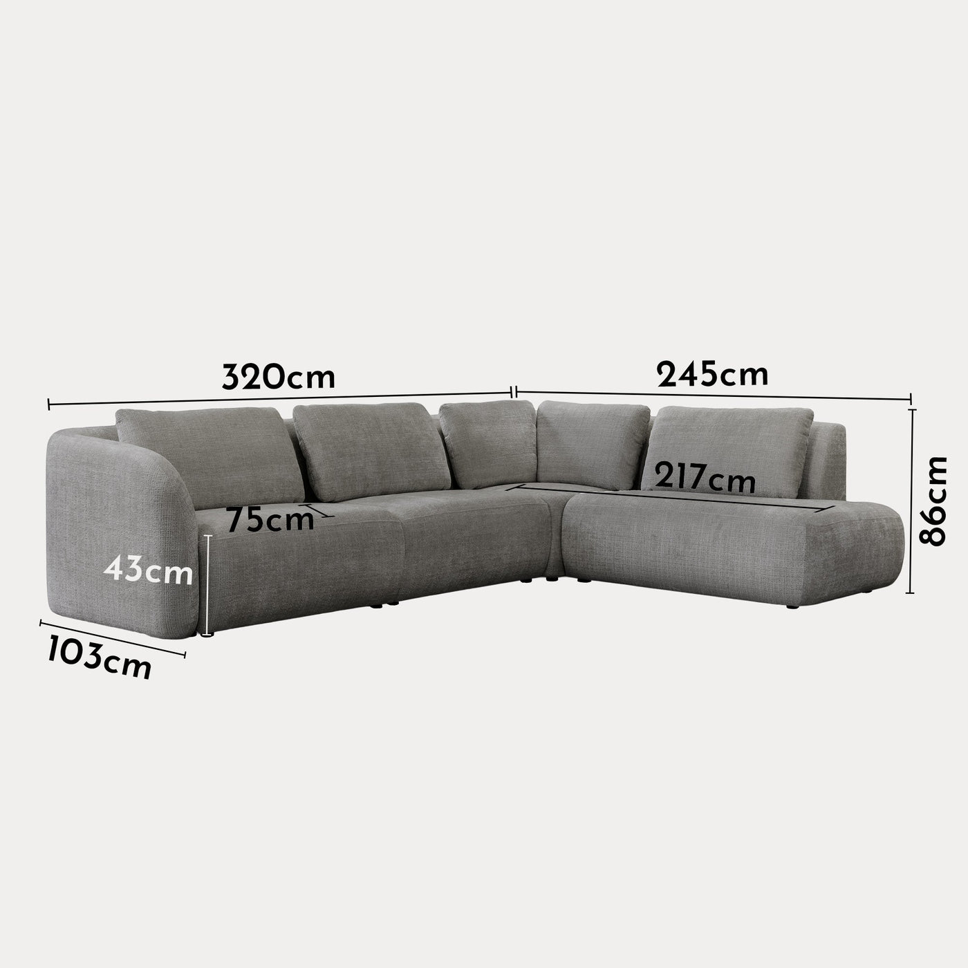 MERYA Canapé d'angle modulable en tissu gris - Angle droit - Canapés d'angle - Mobilier Deco