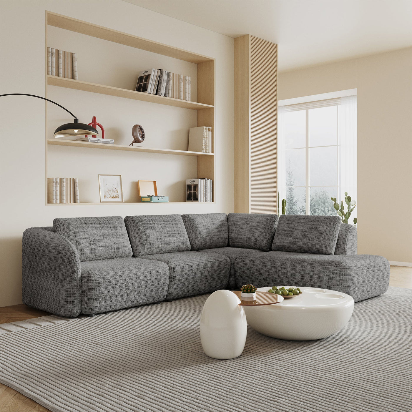 MERYA Canapé d'angle modulable en tissu gris - Angle droit - Canapés d'angle - Mobilier Deco