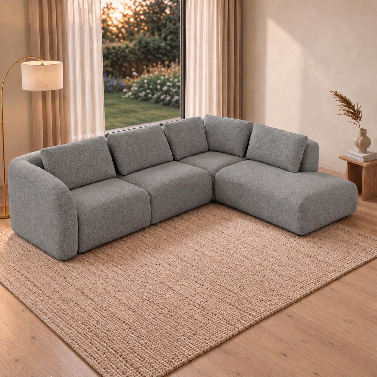 MERYA Canapé d'angle modulable en tissu gris - Angle droit - Canapés d'angle - Mobilier Deco
