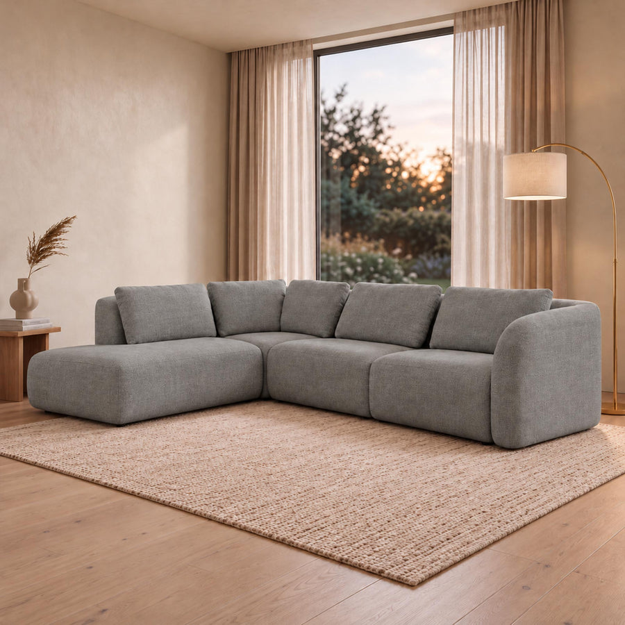 MERYA Canapé d'angle modulable en tissu gris - Angle gauche — aperçu vidéo