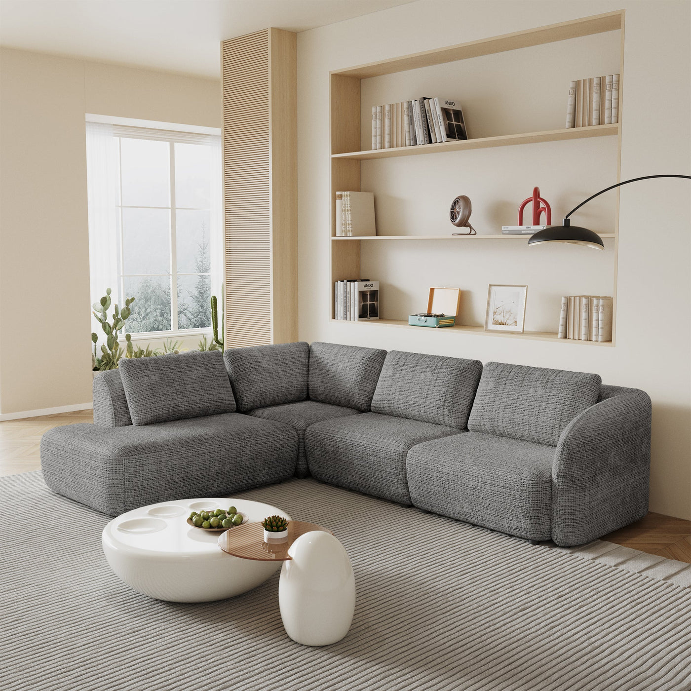 MERYA Canapé d'angle modulable en tissu gris - Angle gauche - Canapés d'angle - Mobilier Deco
