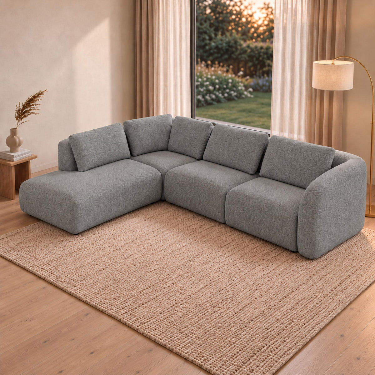 MERYA Canapé d'angle modulable en tissu gris - Angle gauche - Canapés d'angle - Mobilier Deco