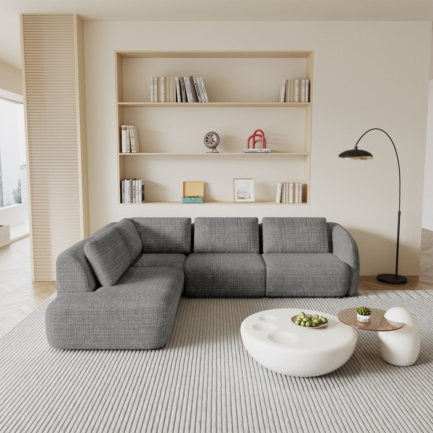 MERYA Canapé d'angle modulable en tissu gris - Angle gauche - Canapés d'angle - Mobilier Deco