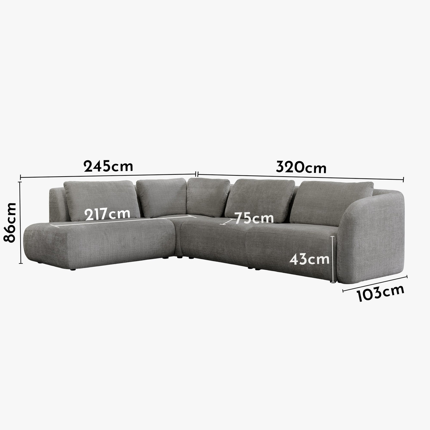 MERYA Canapé d'angle modulable en tissu gris - Angle gauche - Canapés d'angle - Mobilier Deco