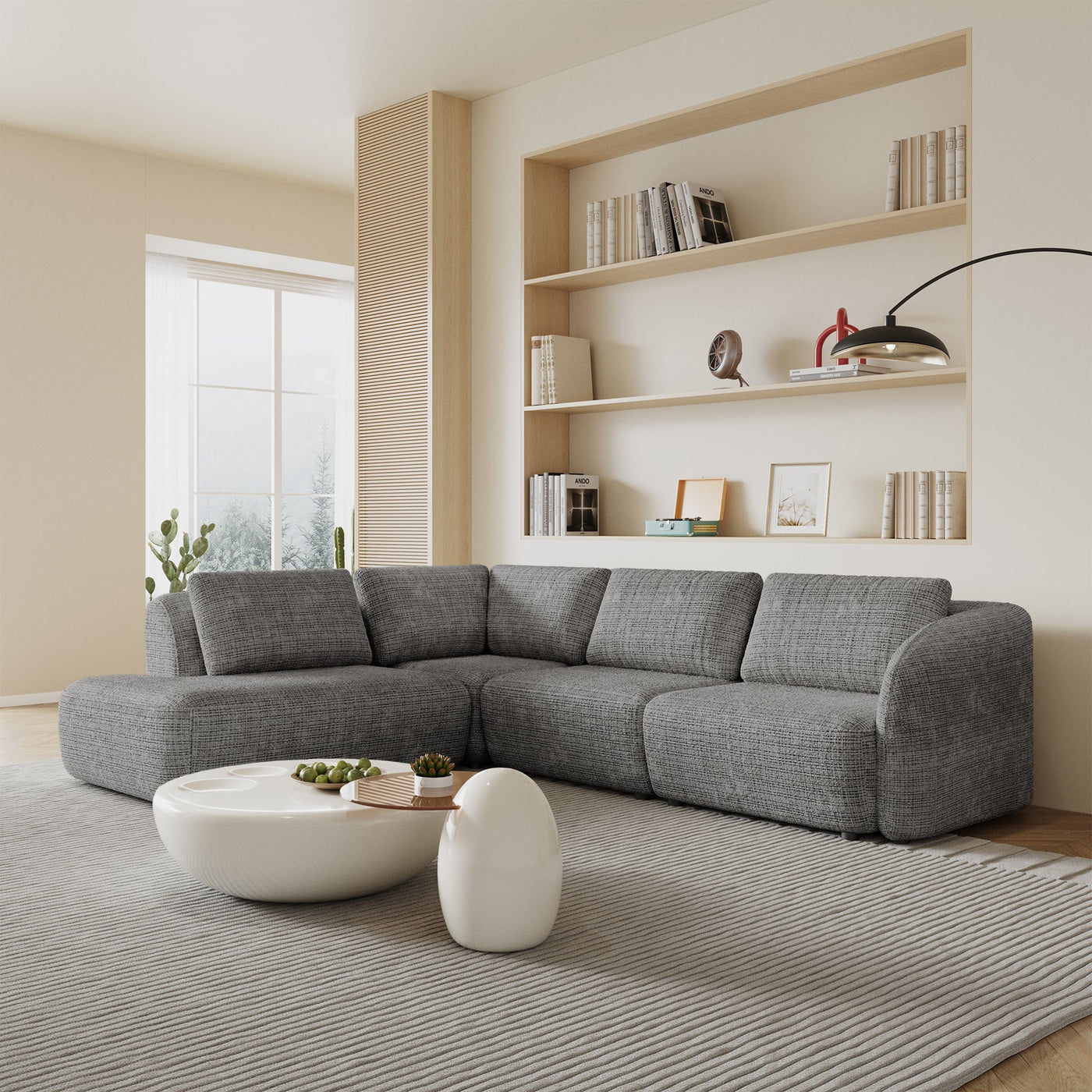 MERYA Canapé d'angle modulable en tissu gris - Angle gauche - Canapés d'angle - Mobilier Deco