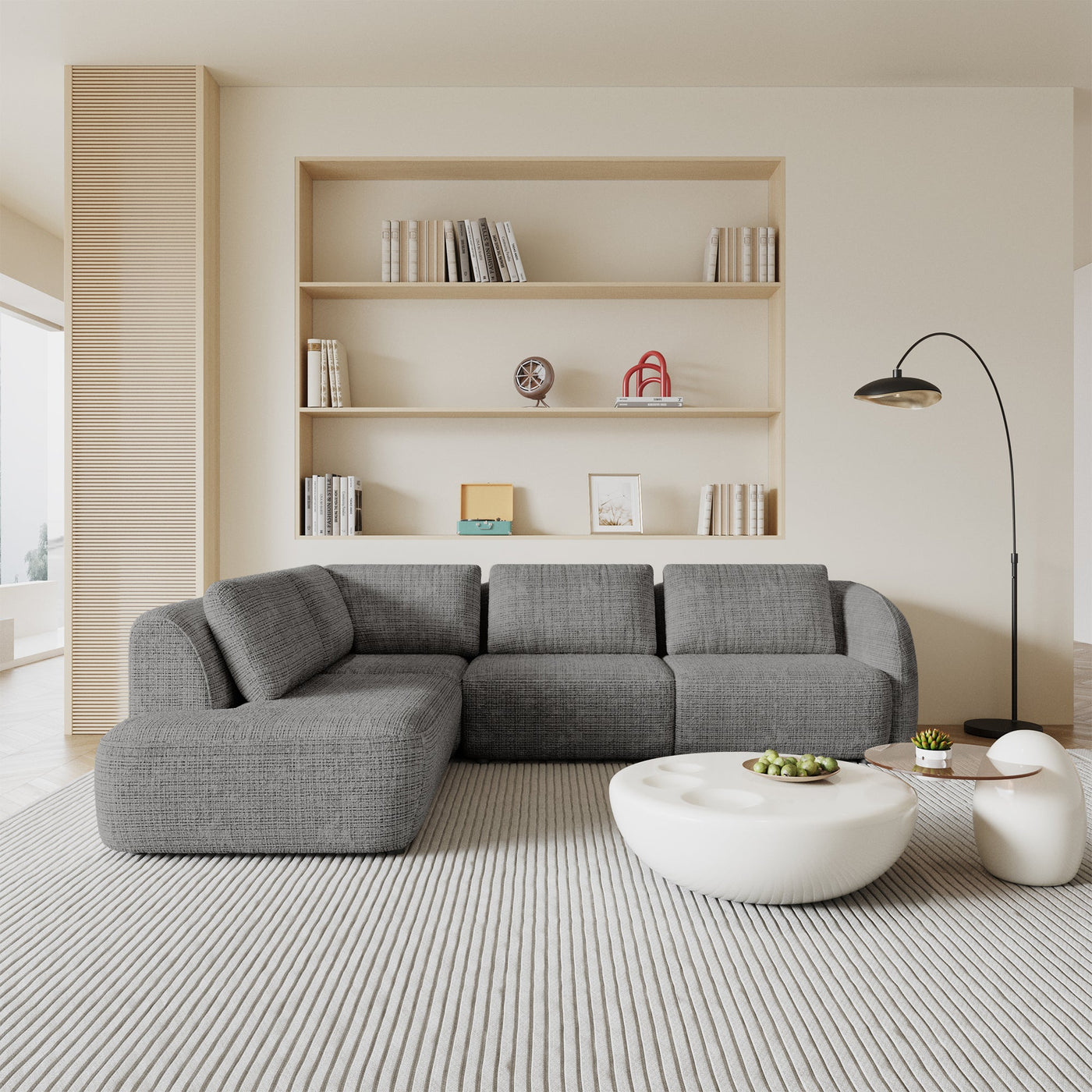 MERYA Canapé d'angle modulable en tissu gris - Angle gauche - Canapés d'angle - Mobilier Deco