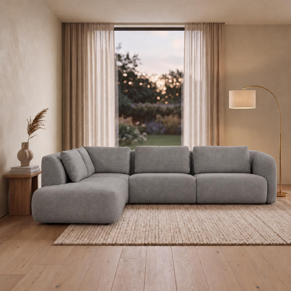 MERYA Canapé d'angle modulable en tissu gris - Angle gauche - Canapés d'angle - Mobilier Deco