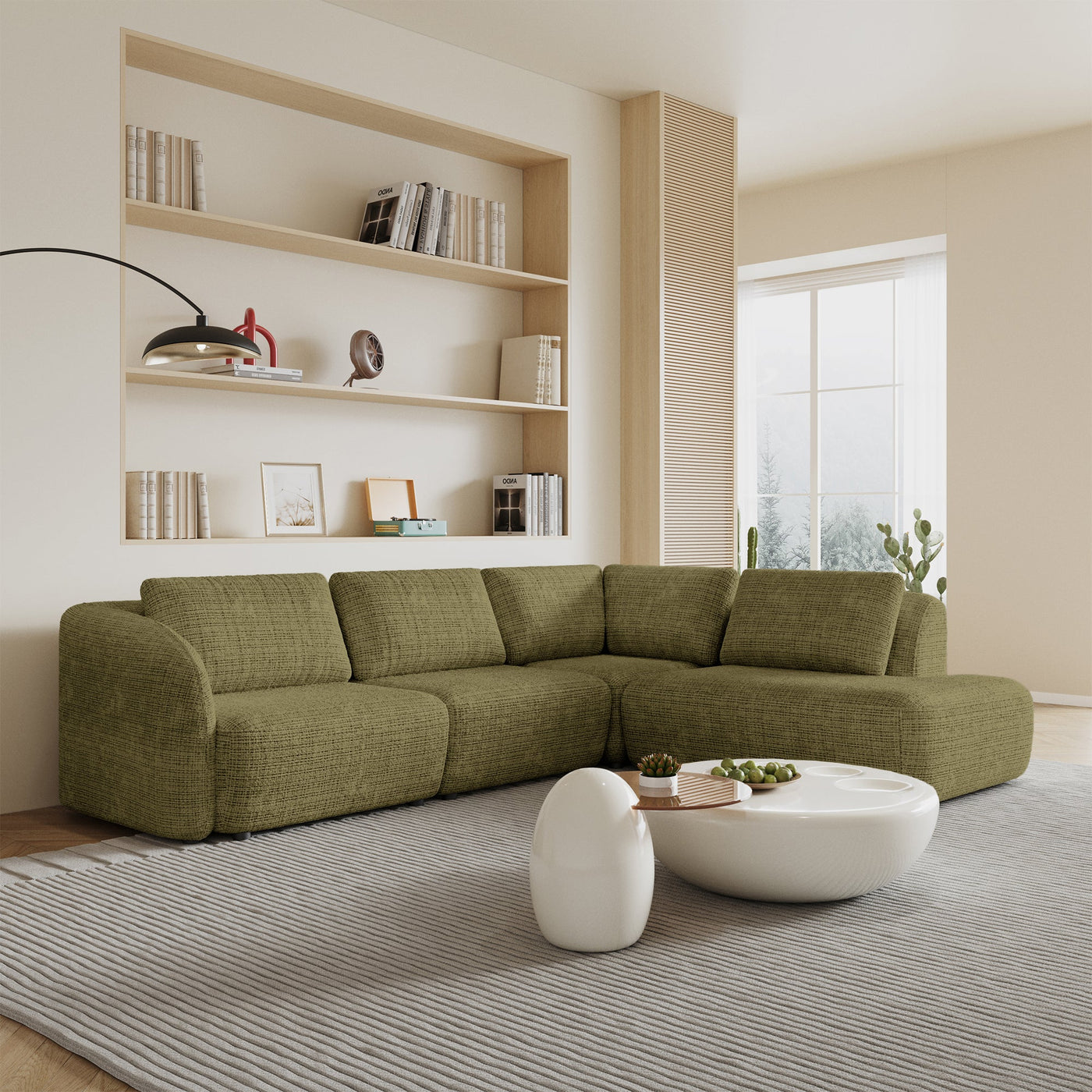 MERYA Canapé d'angle modulable en tissu vert olive - Angle droit - Canapés d'angle - Mobilier Deco