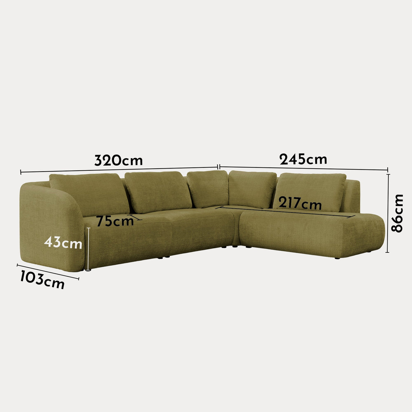 MERYA Canapé d'angle modulable en tissu vert olive - Angle droit - Canapés d'angle - Mobilier Deco