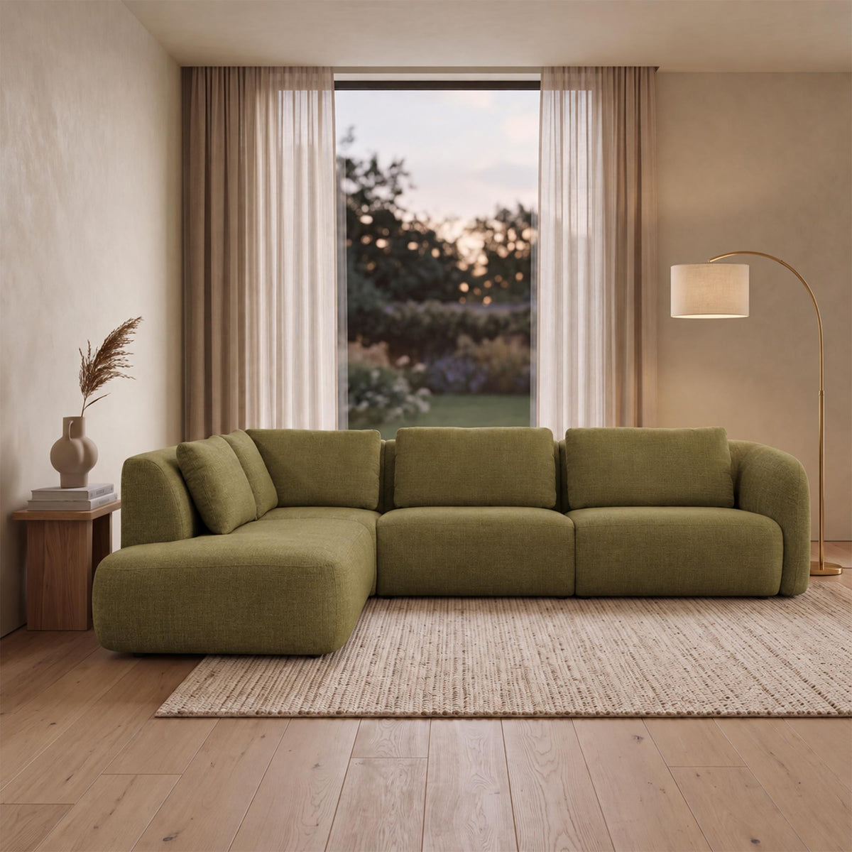 MERYA Canapé d'angle modulable en tissu vert olive - Angle gauche - Canapés d'angle - Mobilier Deco