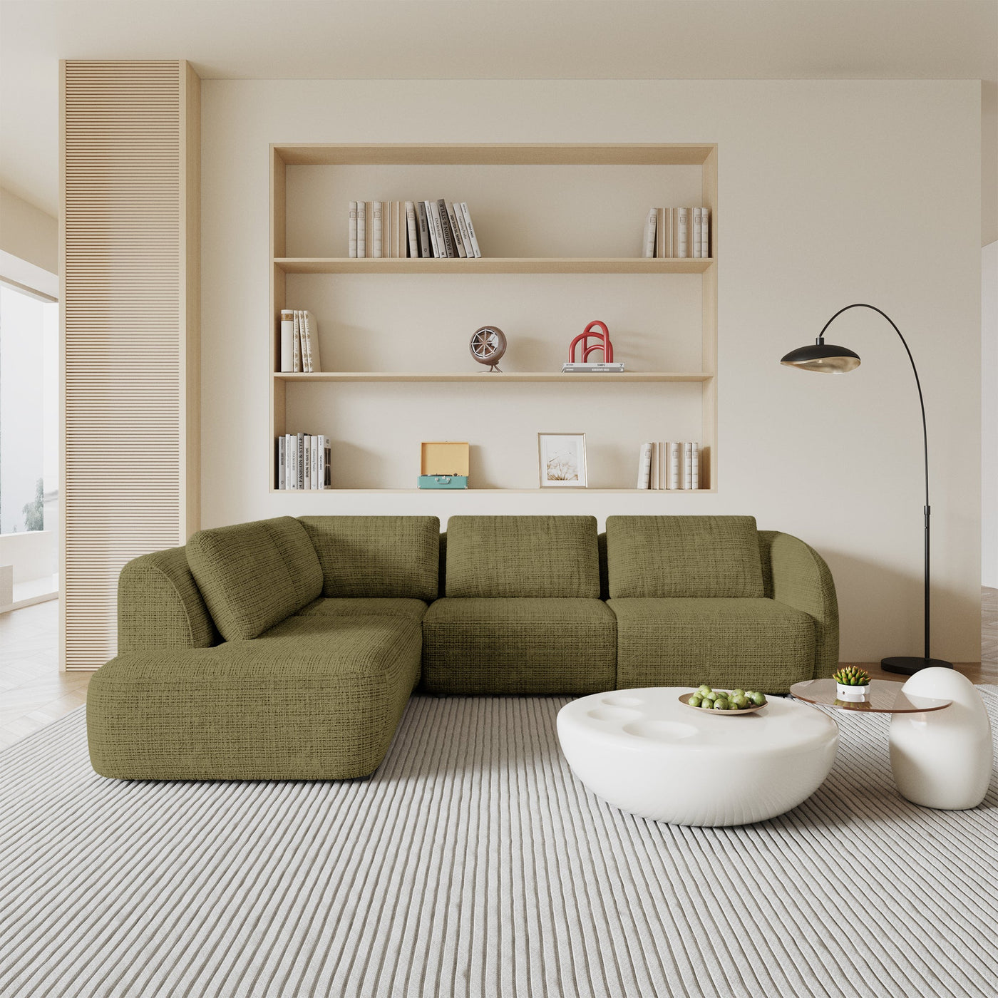 MERYA Canapé d'angle modulable en tissu vert olive - Angle gauche - Canapés d'angle - Mobilier Deco