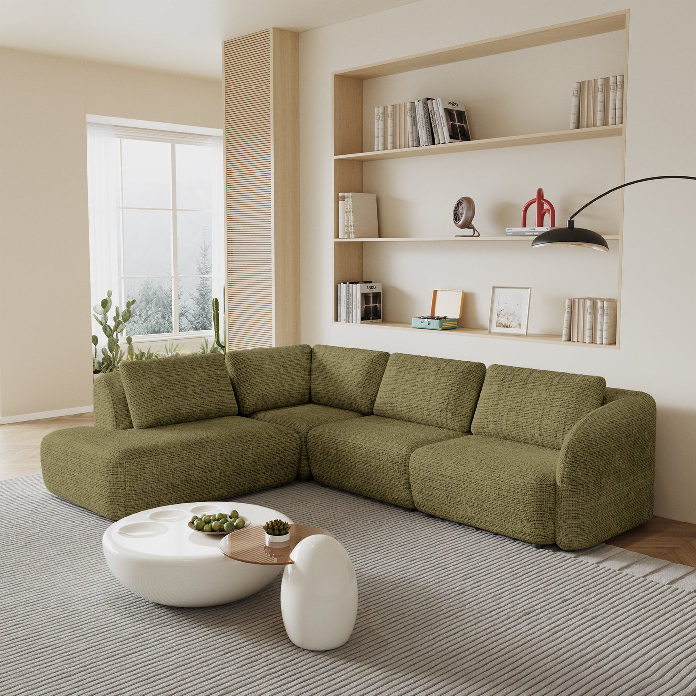 MERYA Canapé d'angle modulable en tissu vert olive - Angle gauche - Canapés d'angle - Mobilier Deco